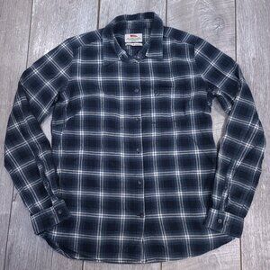 Fjallraven Shirt Womens Medium Blue Ovik Flannel Long Sleeve Plaid Outdoor Top